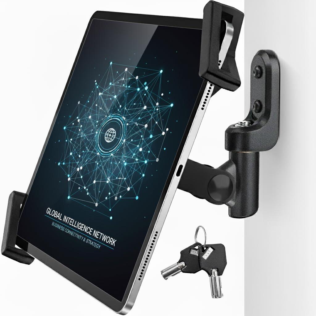 AboveTEK Anti-Theft iPad Wall Mount with Lock & Key, 360 Rotating Tablet Holder for 7.9"14.6" Devices, Heavy-Duty Aluminum & Steel Kiosk Mount for POS, Restaurant, Retail & Business Displays