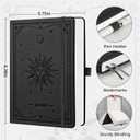 EMSHOI A5 College Ruled Notebook, 320 Numbered Pages 100GSM Ink-Proof Faux Leather Hardcover Lay-Flat Lined Journal for Work Office School Writing, SUN Design, Small 5.75" x 8.38", Black