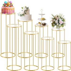 Geelin 8 Pcs Cylinder Pedestal Stands for Parties 35.4/31.5/27.6/23.6 Inch Gold Metal Cilindro para Fiestas Cake Pedestal Plant Cylinder Stands for Vases Flowers Wedding Birthday Party Decorations, Gold 