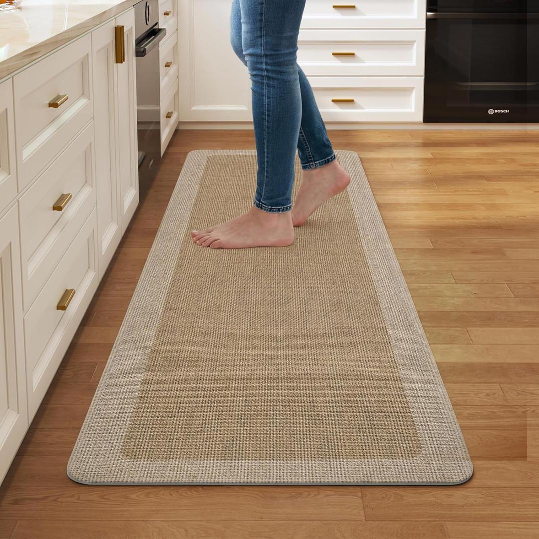 Kitchen Mat Non Slip, Washable Kitchen Rugs, Absorbent Kitchen Mats for Floor, Rubber Backing Soft Standing Floor Mat Runner Rug for Front of Sink, Easy to Clean and Maintain, Brown 17"x47"