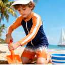 Boys Two Piece Swim Set Zipper Rash Guard Swimsuits Long Sleeve Bathing Suit for 4-12 Years (9-10 Years, Orange Graffiti)