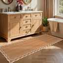 GarveeHome 2.6x10 Scalloped Washable Runner Rug for Kitchen, Soft Brown Long Hallway Runner Non Slip Entryway Rug Farmhouse Thin Laundry Mat Stain Resistant Carpet for Bathroom Beside Rug