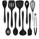 E-far 10 Pieces Silicone Cooking Utensils Set, Heat Resistant Kitchen Utensil Set for Nonstick Cookware, Kitchen Cooking Tools with Spatula, Spoon, Slotted Turner, Non-Toxic & Dishwasher Safe (Black)