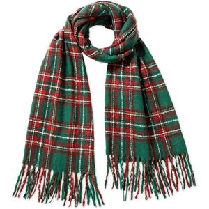 Winter Checkered Scarf for Women, Soft Feel Plaid Womens Scarfs with Fringe, Green Red Long Blanket Scarf