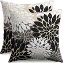 Black White Grey Gray Pillow Covers 18X18 Inch Set of 2, Modern Geometry Dahlia Floral Print Decorative Throw Pillow Covers Outdoor Farmhouse Cushion Case for Home Couch Sofa Bed Decoration