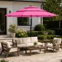 10ft Patio Umbrella, 3-Tier Vented Outdoor Table Umbrella with 8 Sturdy Fiberglass Ribs, Windproof Market Umbrella with Push Button Tilt and Crank, UV Protection for Deck, Pool, Rose Pink