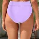 Zmart Womens High Waisted Bikini Bottoms - V Cut Full Coverage Bathing Suit Swimsuit Bottom with Twist Front (L)