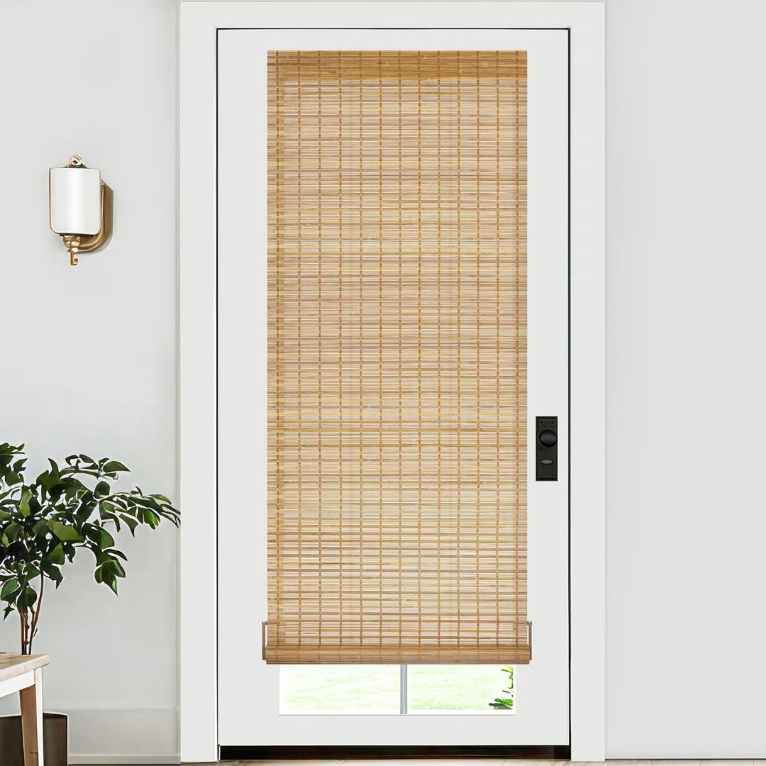 LazBlinds No Tools No Drill Bamboo Roller Shades, Cordless Bamboo Blinds, Light Filtering Roll Up Blinds for Windows, French Door, Porch or Patio, 26'' W x 70'' H, Squirrel