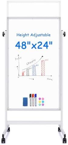 Amazon.com : maxtek Rolling White Board, 48 x 24 Height Adjustable Whiteboard on Wheels, Large Magnetic Standing Mobile Easel Board, Double-Sided with Stand for Office, Home, and Classroom : Office Products