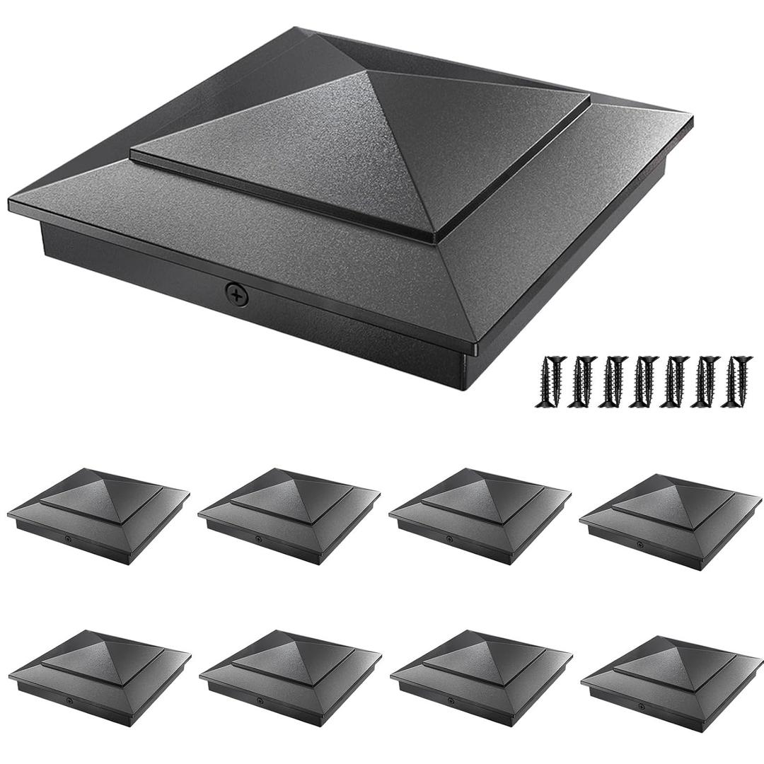 8 Pack Pyramid Aluminum Post Caps 6x6 for Wood Posts (Actual 5.5" x 5.5") Durable Powder-Coated Fence Post Caps for Decks, Patios, Fences, Weather-Resistant, Rust-Proof PC66