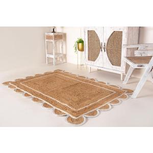 2x3 Scalloped Jute Area Rug, Boho Decor, Handwoven, Beige and White (2x3 Scalloped Rug)