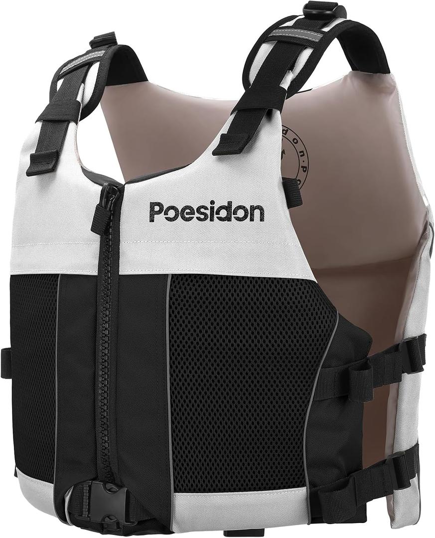 Poseidon Adjustable Water Safety Life Jacket - Classic Unisex Design with Front/Rear Storage Compartments for Multiple Water Activities, Medium-Large, WHITE