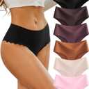 Sth Big High Waisted Seamless Underwear for Women No Show Panties Cheeky Scalloped Edge Bikini Breathable Briefs 6 Pack (XXL)