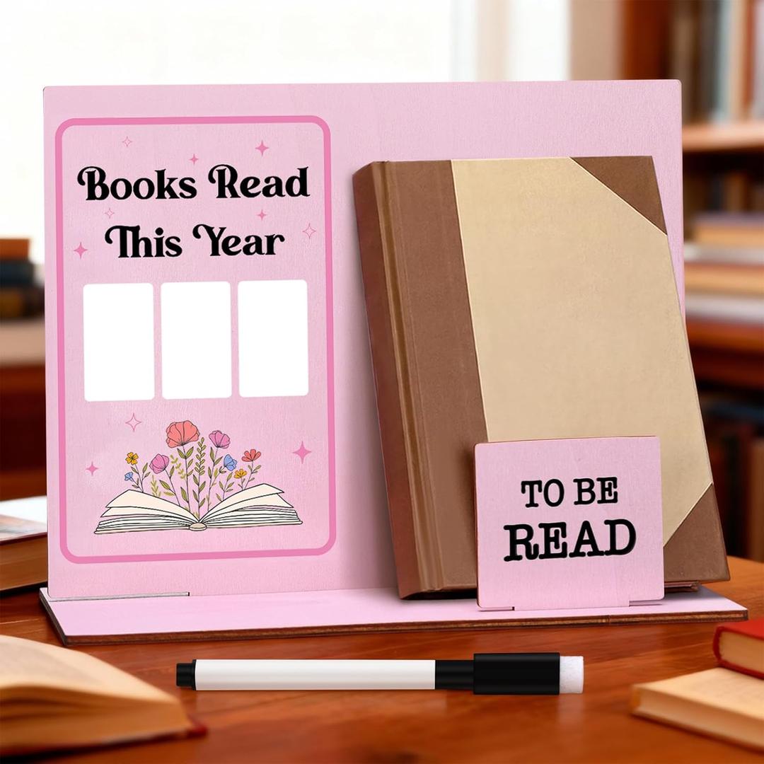 Jingmore Books Read This Year Counter with Erasable Pen to Be Read Shelf Book Lover Gift Bookish Accessories Bookworm Gift for Club Members Student Teacher Reading Accessories(Pink)