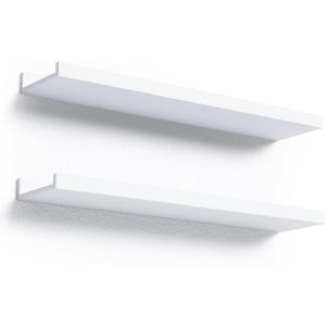 23.6 Inches Long Floating Shelves Wall Mounted, 2 Set Modern White Wall Shelf for Bedroom, Nursery Book Shelf with Lip, Picture Ledge Shelf for Wall Decor Living Room Bathroom Kitchen- White