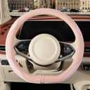 Nappa Leather Pink D Shape Steering Wheel Cover, Advanced Microfiber Leather Non-Slip Breathable Fabric, Warm in Winter and Cool in Summer, Universal 15 inch