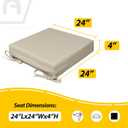 2 x AAAAAcessories Outdoor Seat Cushions for Chairs, Waterproof, Fade-Resistant, 24" x 24" x 4", Patio Furniture Replacement Cushions, Set of 2, Beige