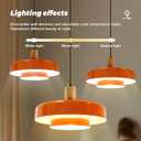 Orange Pendant Light Fixture with Wood Accent, Mid Century Modern Adjustable Height Hanging Ceiling Lamp, Farmhouse Pendant Lighting for Kitchen Island Dining Room