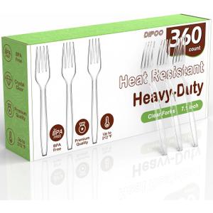 360pc 7.1" Clear Plastic Forks Heavy Duty with Heat Resistant & BPA Free, Solid and Durable Plastic Cutlery, Premium Disposable Forks for Party Supply