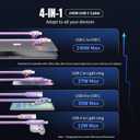 240W 4 in 1 charging cable USB C Cable,USB C Cable Fast Charging & Data Sync,Multi USB Charging Cable with Breathing Light,Charger Cord for iPhone 16/15 iPad Galaxy MacBook iPad Tablets,Purple 5Ft