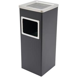 Philipreba 9x9x24in Trash Bin, 3 Gal Outdoor Waste Container, Square Stainless Steel Trash Can with Removable Inner Can, Industrial Garbage Enclosure Inside Cabinet with Ashtray (Black)