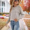 JomeDesign Long Sleeve Shirts for Women Crew Neck Sweatshirts Lightweight Sweaters Side Split Loose Casual Blouses (S)