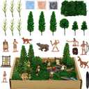 28 PCS Native American Indians Figures Toys Set, Include Plastic Figurine Toys Trees Moss Sand Stones, Kids Historical Education School Project Decoration Birthday Halloween