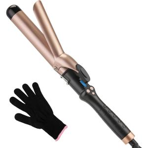 Curling Iron 1 1/4 Inch for Medium and Long Hair Professional Tourmaline Ceramic Barrel Curler with Clamp Dual Voltage Adjustable Temperature Long-Lasting Results Black