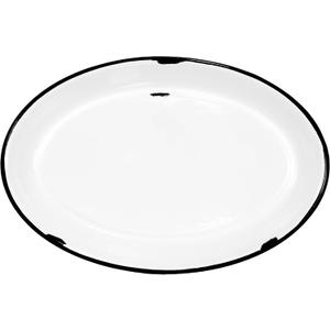 Red Co. Enamelware Metal Classic 13 Serving Oval Tray Platter, Distressed White/Black Rim