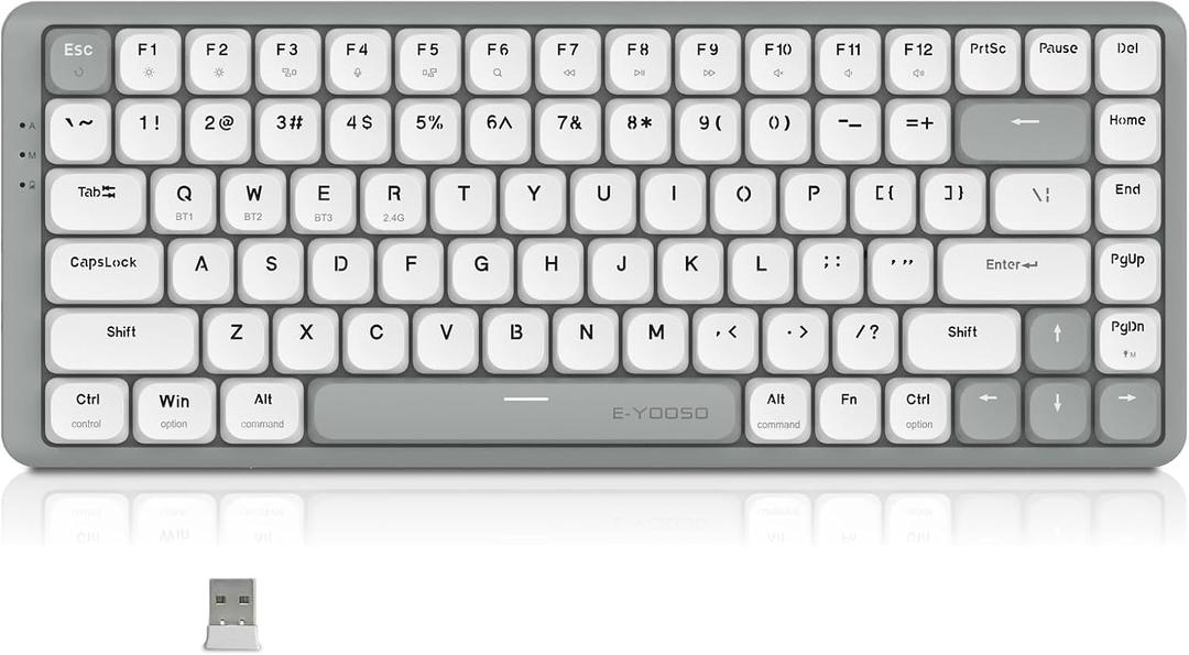 E-YOOSO Wireless Bluetooth Keyboard, Wired Mechanical Keyboard 84 Keys Compact Gaming Keyboard with White LED Backlit, Low-Profile Red Switch Computer Keyboard Compatible with PC, Mac, PS4/5