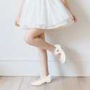 PANDANINJIA Girls Dress Shoes Ballet Flats Mary Jane Elastic Cross Strap Little Big Kid Low Heels Flower Girl Shoes (Ivory)