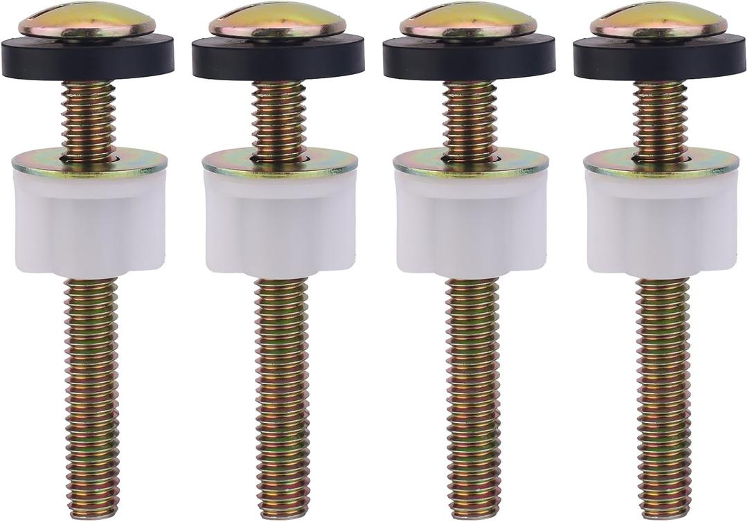 4pcs Toilet Seat Screws Replacement Kit, Heavy Duty Universal Top Mount Hinge Bolts Fixings Fittings Toilet Seat Fastener with Plastic Nuts Metal Rubber Washers Accessories Parts for Secure Fit