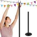 10ft String Light Pole for Hard Surfaces, Light Pole for Outdoor String Light, Perfect for Garden, Backyard, and Patio Lighting Stand for Parties, Wedding - Matte Black Finish - 1 Pack