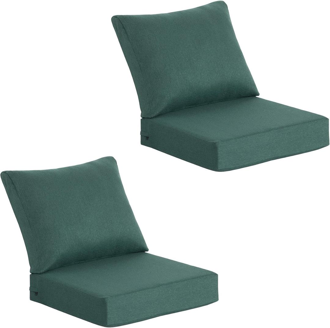 Outdoor Deep Seat Cushions (22"x24") 2 Sets, Water-Resistant Fade Resistant Cushions with Removable Covers & High Resilience Foam with YKK Zippers for Patio Furniture,Deep Teal