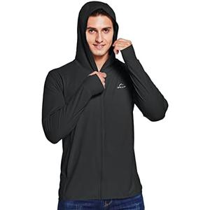 Willit Men's UPF 50+ Light Jacket Sun Protection Hooded SPF UV Jacket Hiking Fishing Shirt Long Sleeve Full Zip, Size: L