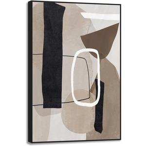 Living Room Wall Art Geometric Lines Abstract Painting Picture Decoration, Brown and Matte Gray Canvas Artwork for Office Bedroom Walls Decor 24 x 36 Framed