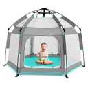 Baby Playpen with Canopy, Hexagon Toddler Beach Tent(Grey) | Portable Infant Play Yard, Mosquito Net, Indoor and Outdoor, Instant Installation, Pop Up, Travel Bag, 63 x 53 x 39 inches
