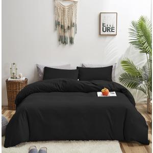 KAREVER Black Comforter King Solid Dark Color Bedding Set Men Lightweight Durable Blanket Women Soft Breathable True Black Bed Comforter Set