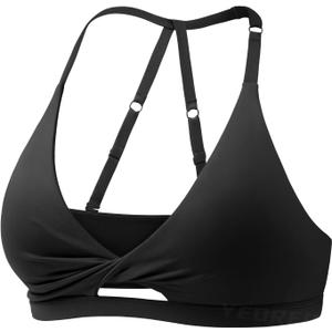 YEOREO Sports Bras for Women Open Back Workout Gym Bra Padded Medium Impact Yoga Tops with Ajustable Back Straps (Large, Black)