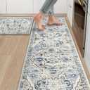 Ileading Anti Fatigue Kitchen Rugs Sets of 2 Cushioned Kitchen Mats for Floor Waterproof Kitchen Mat Set Non Slip Comfort Standing Mat for Kitchen, Office, Sink, Laundry, Blue, 20"x59"+20"x32"-0.4"