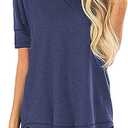 Womens Loose Fit T Shirts Cotton Casual Tops for Women Blouses for Leggings Short Sleeve Tunic Tshirts Crew Neck Ladies Tees (S, Short-Dark Blue)