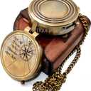 Vintage Brass Compass with Leather Case Engraved Not All Those Who Wander are Lost Antique Pocket Navigation Compass Gift for Travel Lovers, Hiking, Graduation, Birthday, Christmas