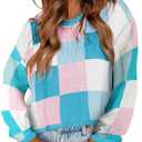 IDEALSANXUN Womens Color Block Cropped Sweater Fall Winter Trendy Cute Long Sleeve Knit Sweater Tops, M
