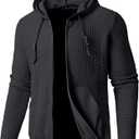 Zaitun Men's Full Zip Up Hooded Cardigan Sweater with Pockets (Medium, Black)