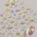 2 x 5D Embossed Butterfly Nail Stickers Heart Nail Art Stickers Spring Nail Decals Self-Adhesive Gold Butterfly Star Moon Nail Art Decals for Women Valentine's Manicure