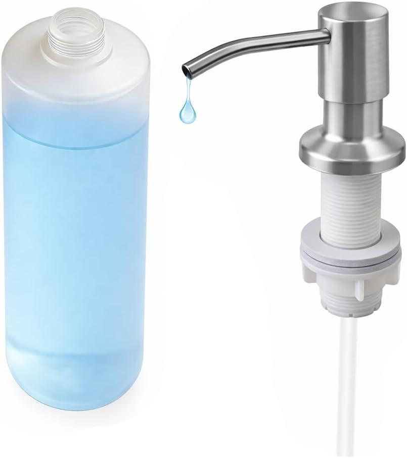 Kitchen Sink Soap Dispenser, Brushed Nickel Stainless Steel Pump with 13oz Refillable Bottle, Easy Top Refill Design – Rustproof Soap Dispenser for Countertop