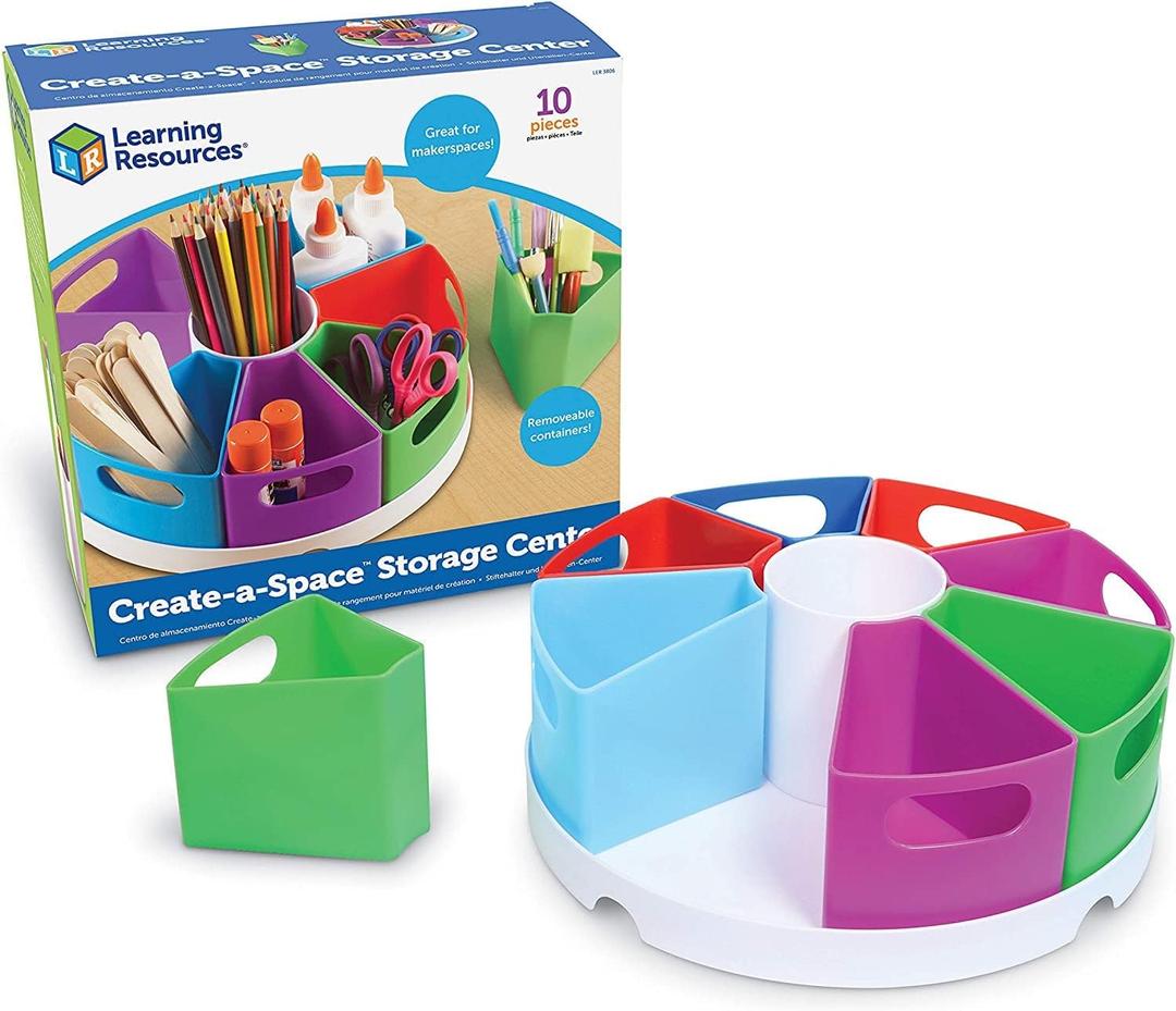 Learning Resources Create a Space Storage Center - 10 Piece set Desk Organizer for Kids, Art Organizer for Kids, Crayon Organizer, Homeschool Organizers and Storage (Multicolor)