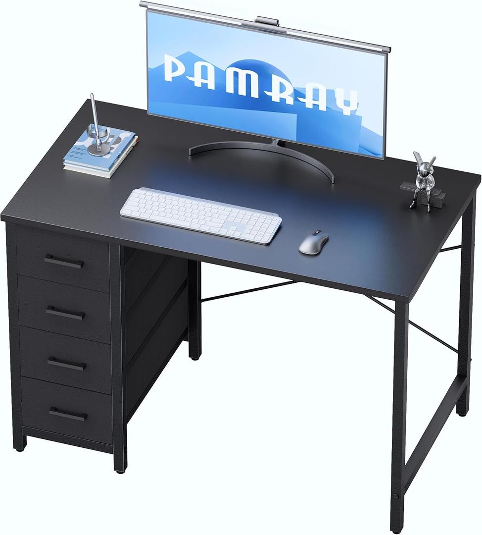 Pamray 32 Inch Computer Desk with 4 Drawers Small Office Desk for Home Bedroom Study Writing Simple Modern Computer Table Black