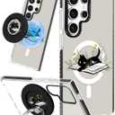 for Samsung Galaxy S24 Ultra Case for Women - Girls Cute Design Compatible with Magsafe Magnetic Ring Holder Stand Cat Flower Phone Covers Aesthetic Girly TPU Funda for S24 Ultra