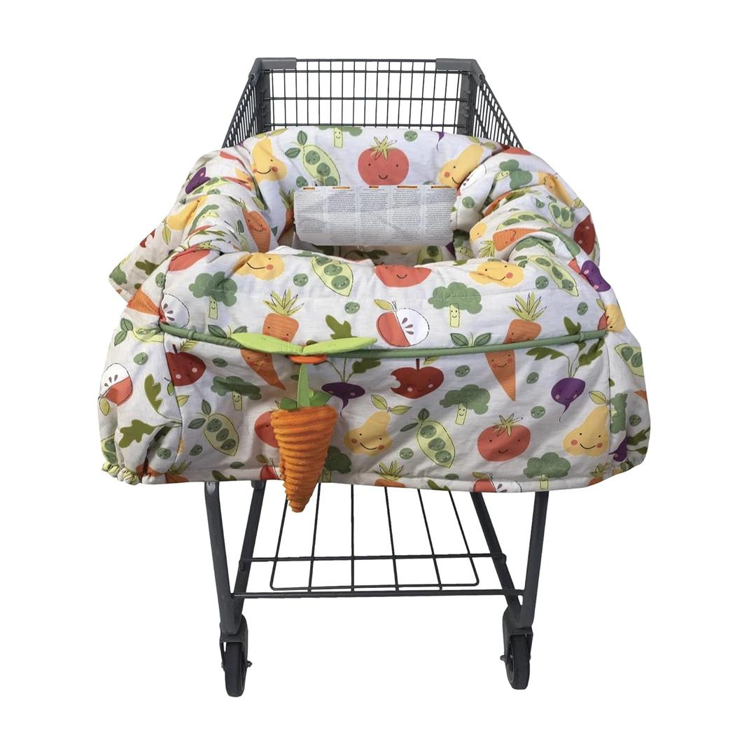 Boppy Shopping Cart Cover & High Chair Cover, Multi-Color Farmers Market, Cart Cover for Babies with Soft 360-Degree Coverage, SlideLine Toy Tether with Crinkle Leaf Toy Included, 6mo+